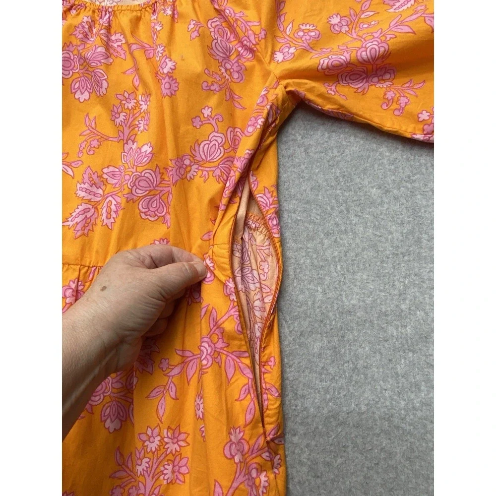 J Crew Womens Dress Size 6 Orange‎ Flowers Cotton Casual Cottagecore Romantic